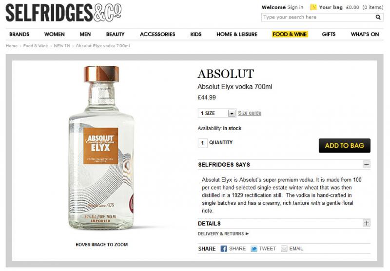 Absolut Elyx Vodka